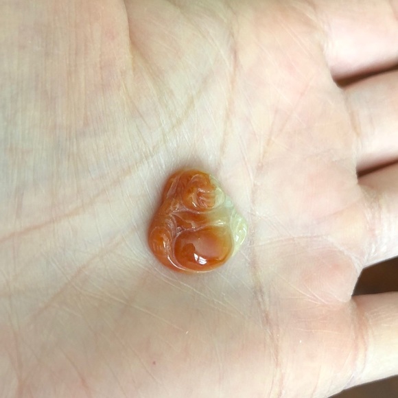 Small Happy Laughing Buddha Red Jade Pendant - Picture 4 of 6